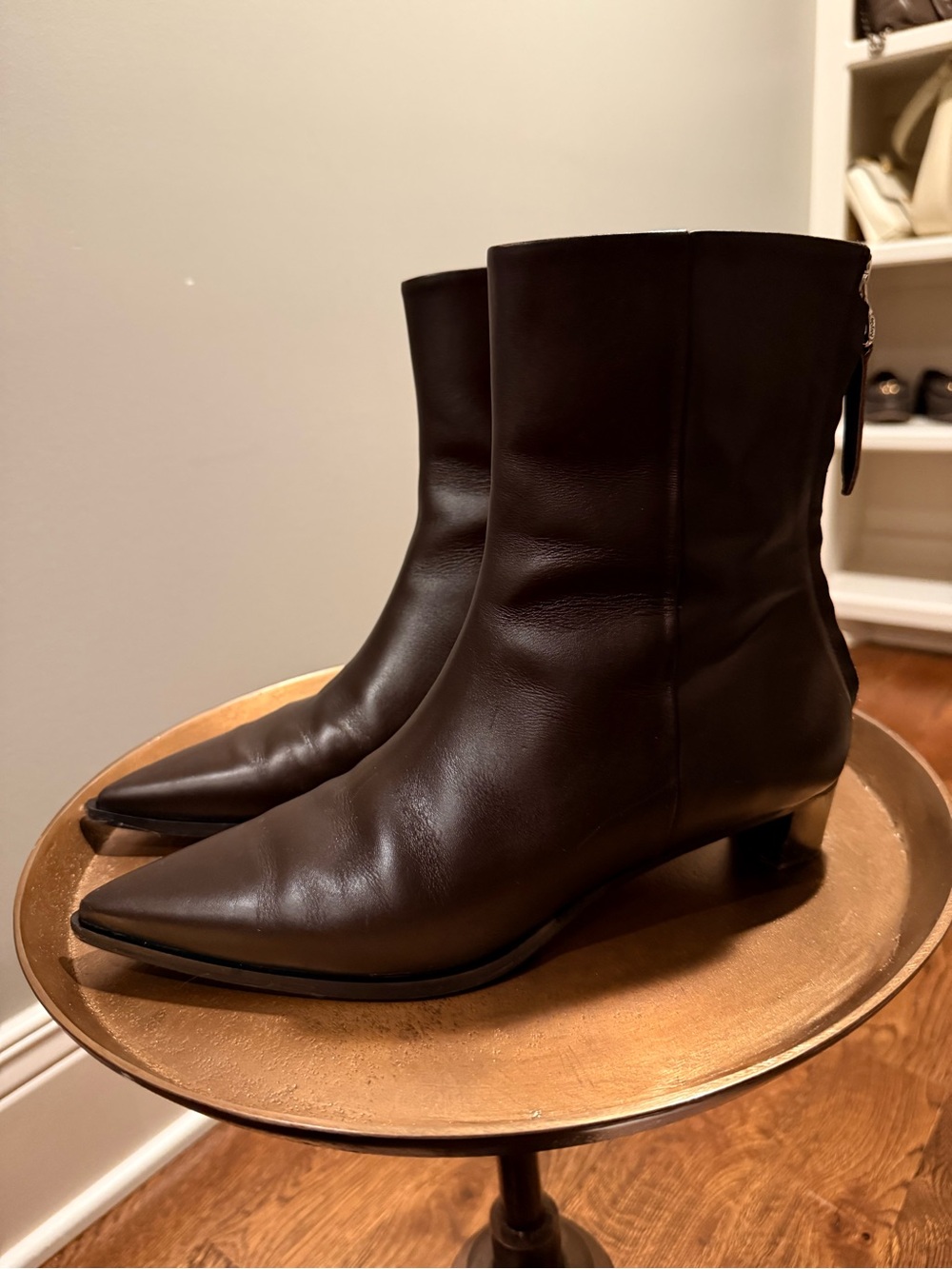 Aeyde Dark Brown Pointed Leather Ankle Boots - Picture 3 of 5